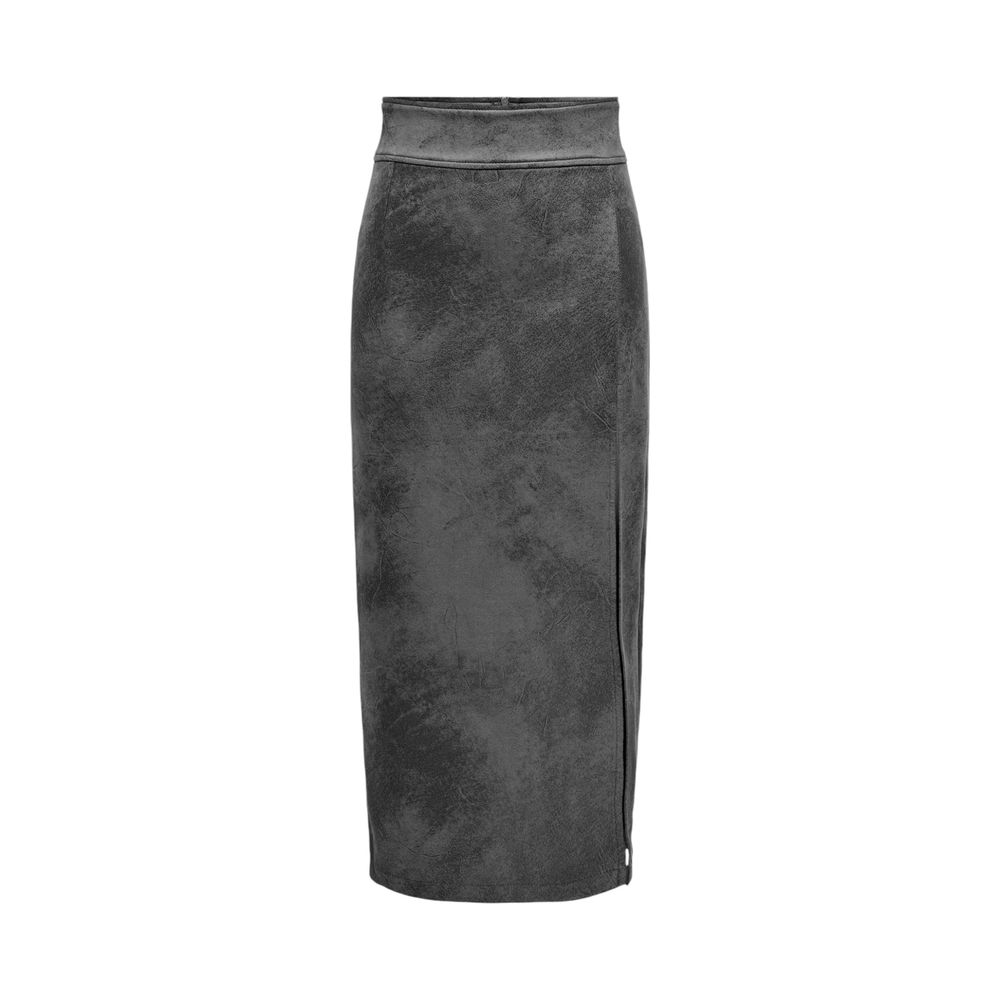 Gray Artificial Leather Long Skirt