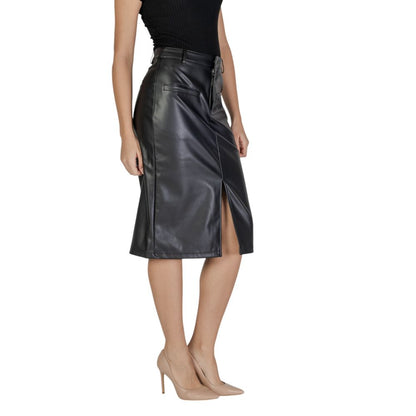 Black Polyester Long Skirt