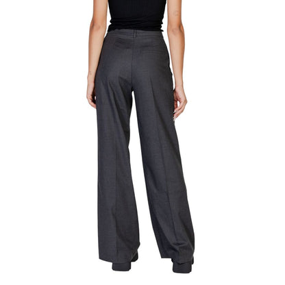 Gray Polyester Casual Pants