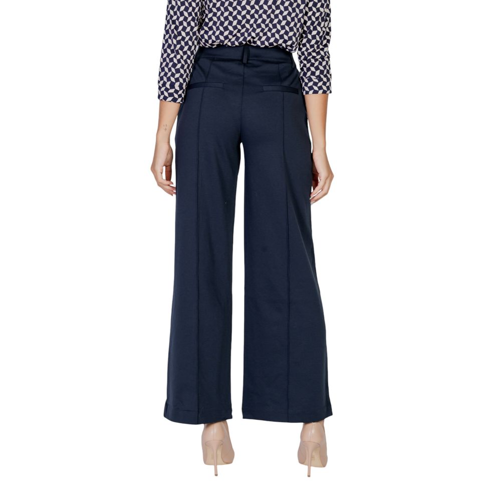 Blue Polyester Casual Pants