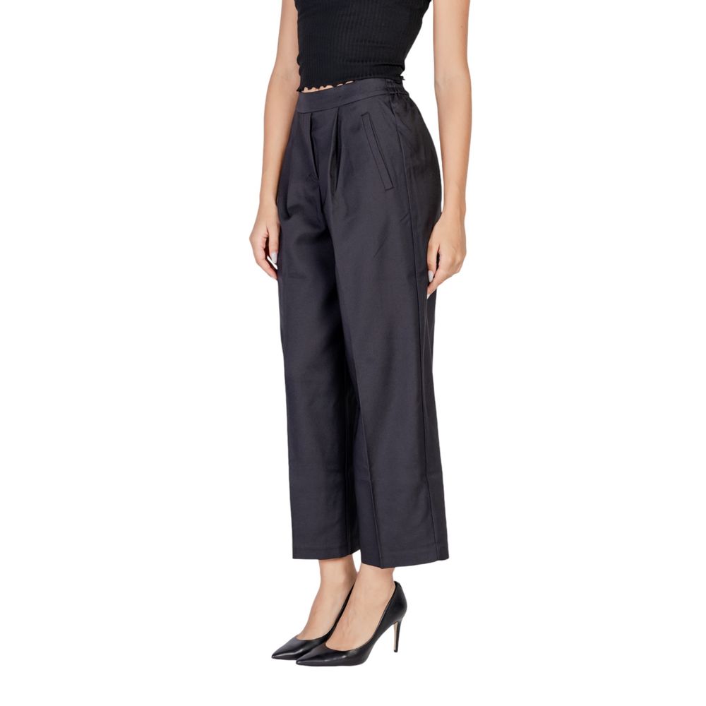 Black Polyester Casual Pants
