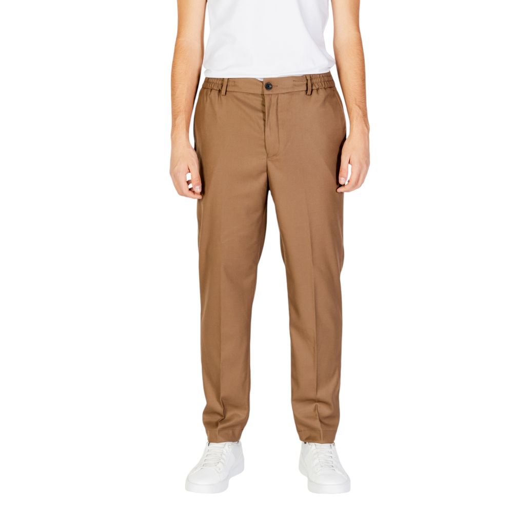 Beige Polyester Casual Pants