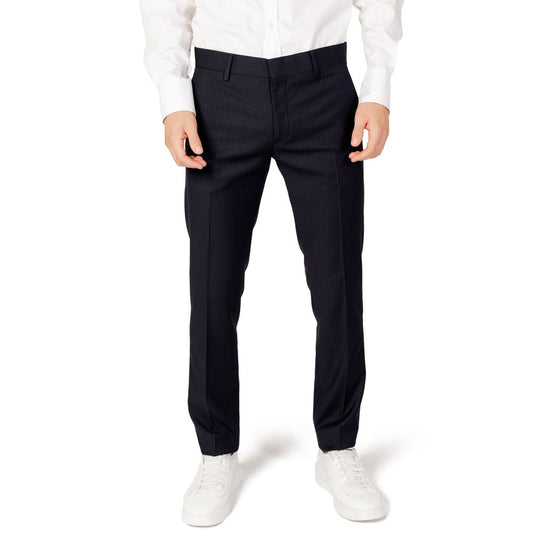 Blue Polyester Dress Pants