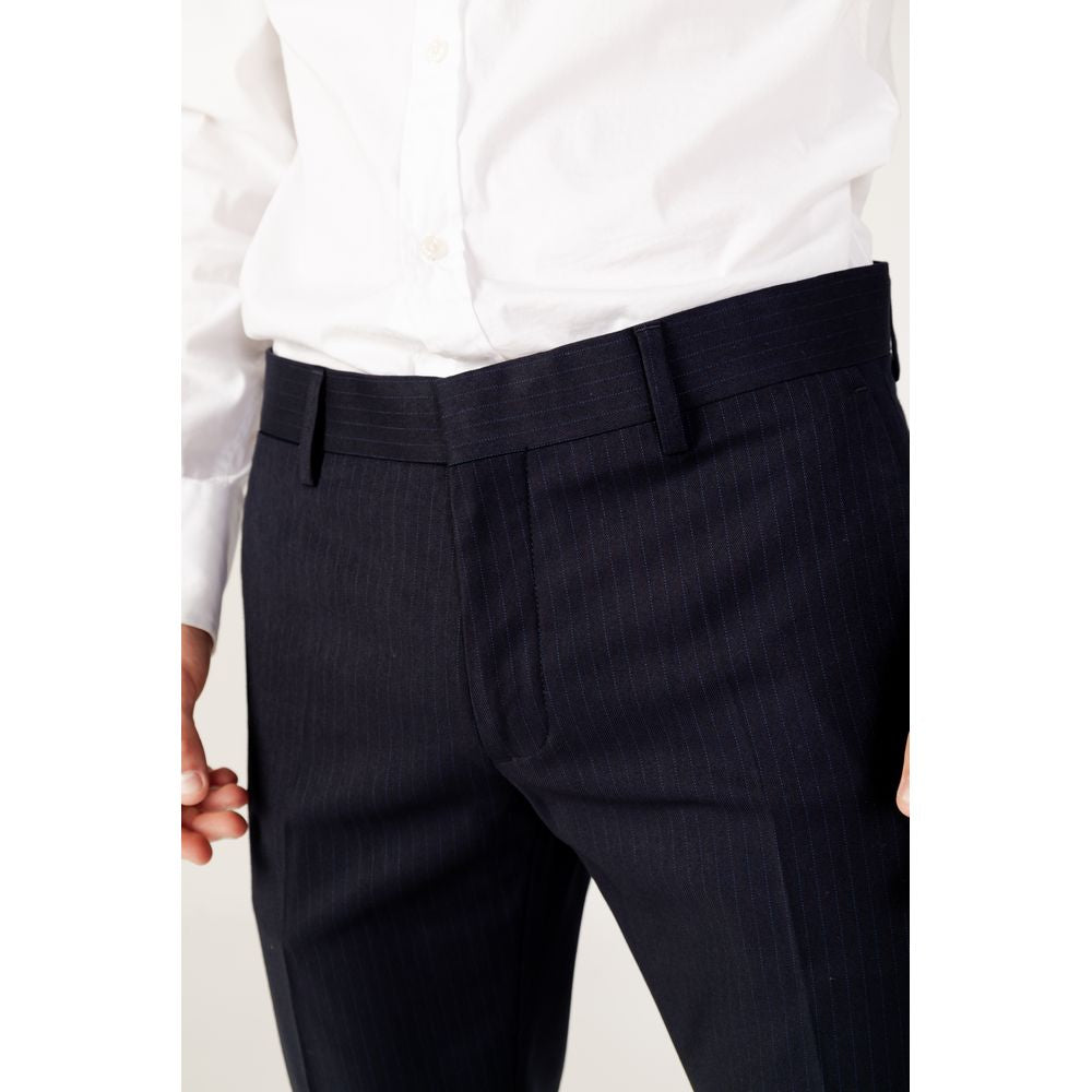 Blue Polyester Dress Pants