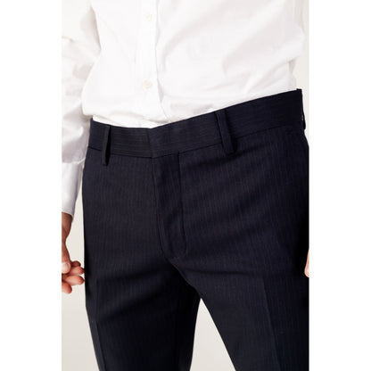 Blue Polyester Dress Pants