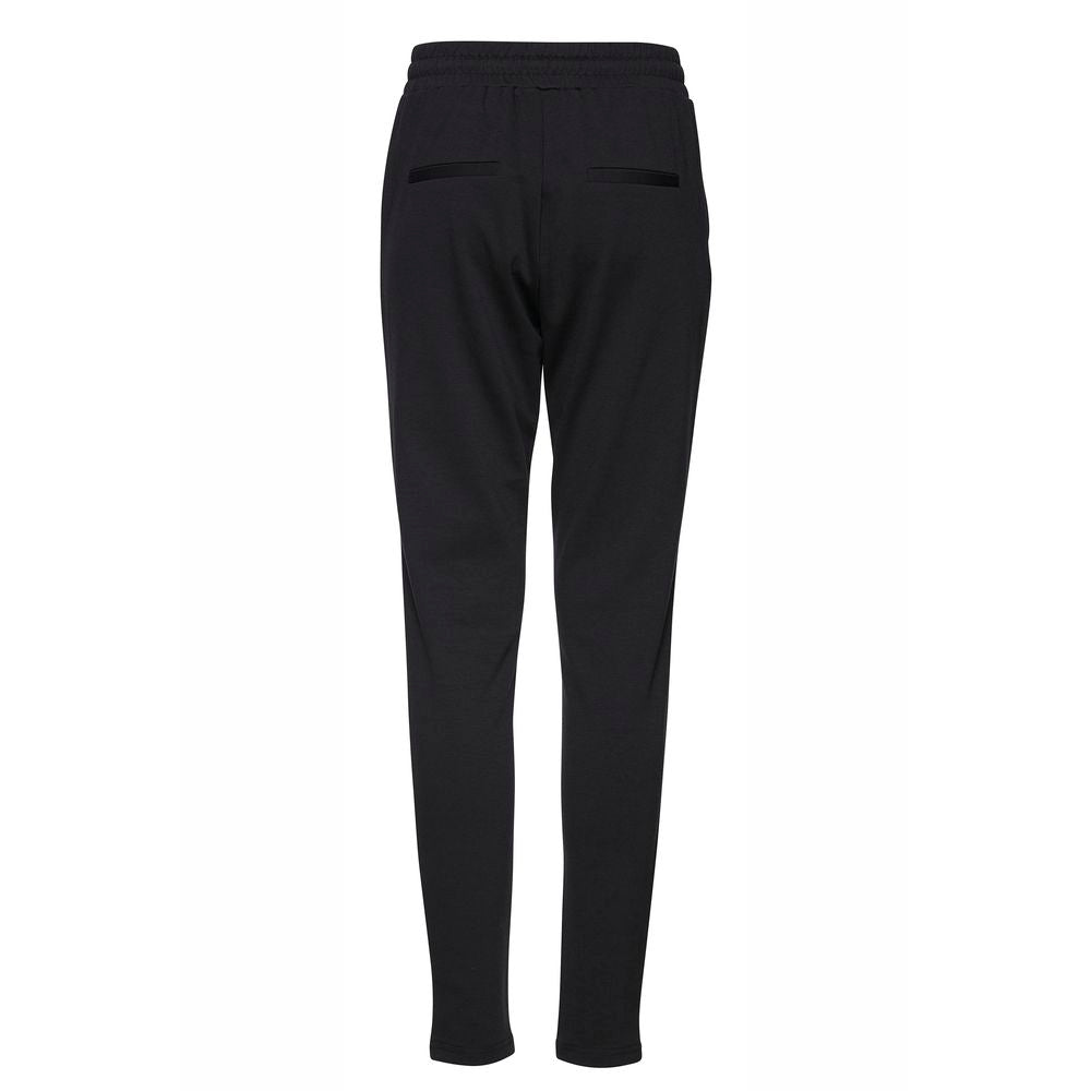 Black Polyester Casual Pants