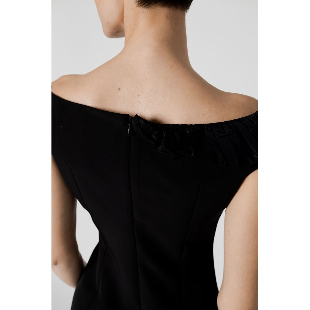 Black Polyester Midi Dress