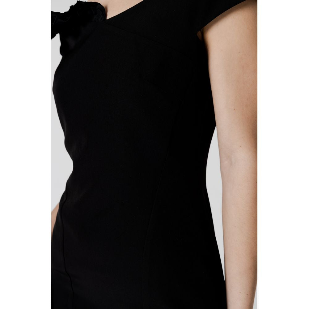 Black Polyester Midi Dress