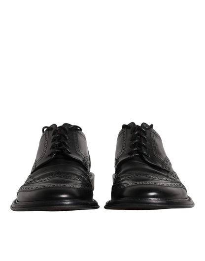 Black Leather Derby Wingtip Formal Shoes