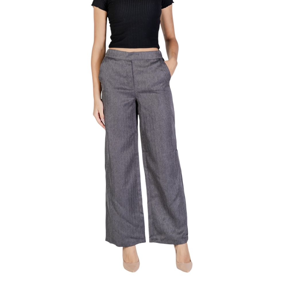 Gray Polyester Casual Pants