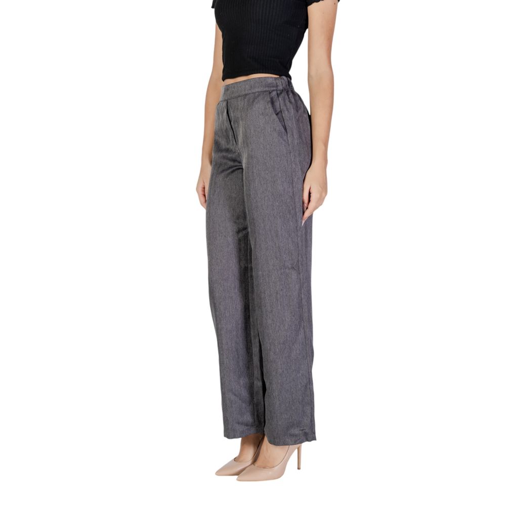 Gray Polyester Casual Pants