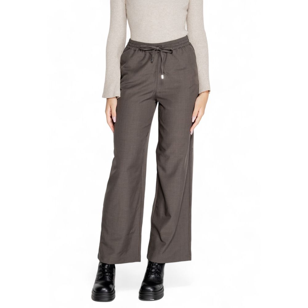 Gray Polyester Casual Pants
