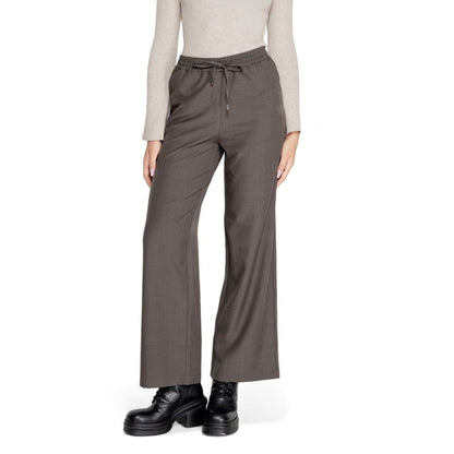 Gray Polyester Casual Pants