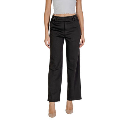 Black Polyester Casual Pants