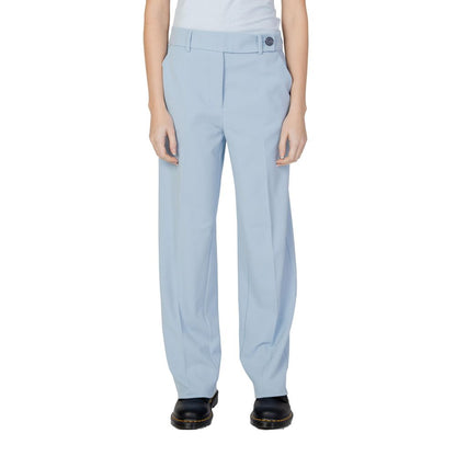 Blue Polyester Casual Pants