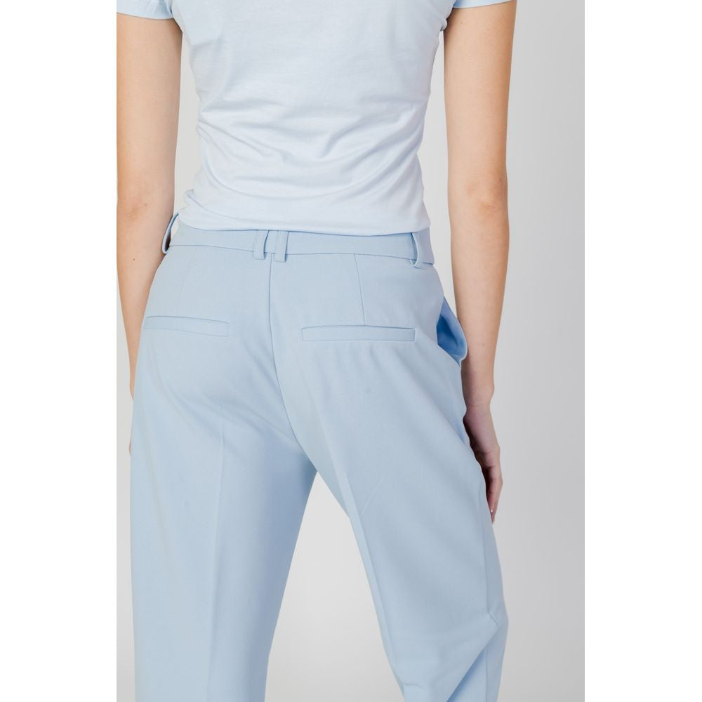 Blue Polyester Casual Pants