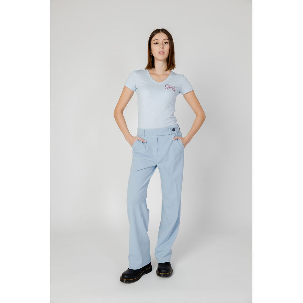 Blue Polyester Casual Pants