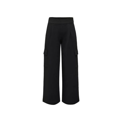 Black Polyester Casual Pants