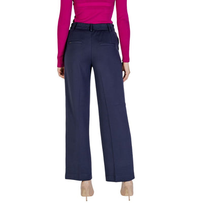 Blue Viscose Casual Pants