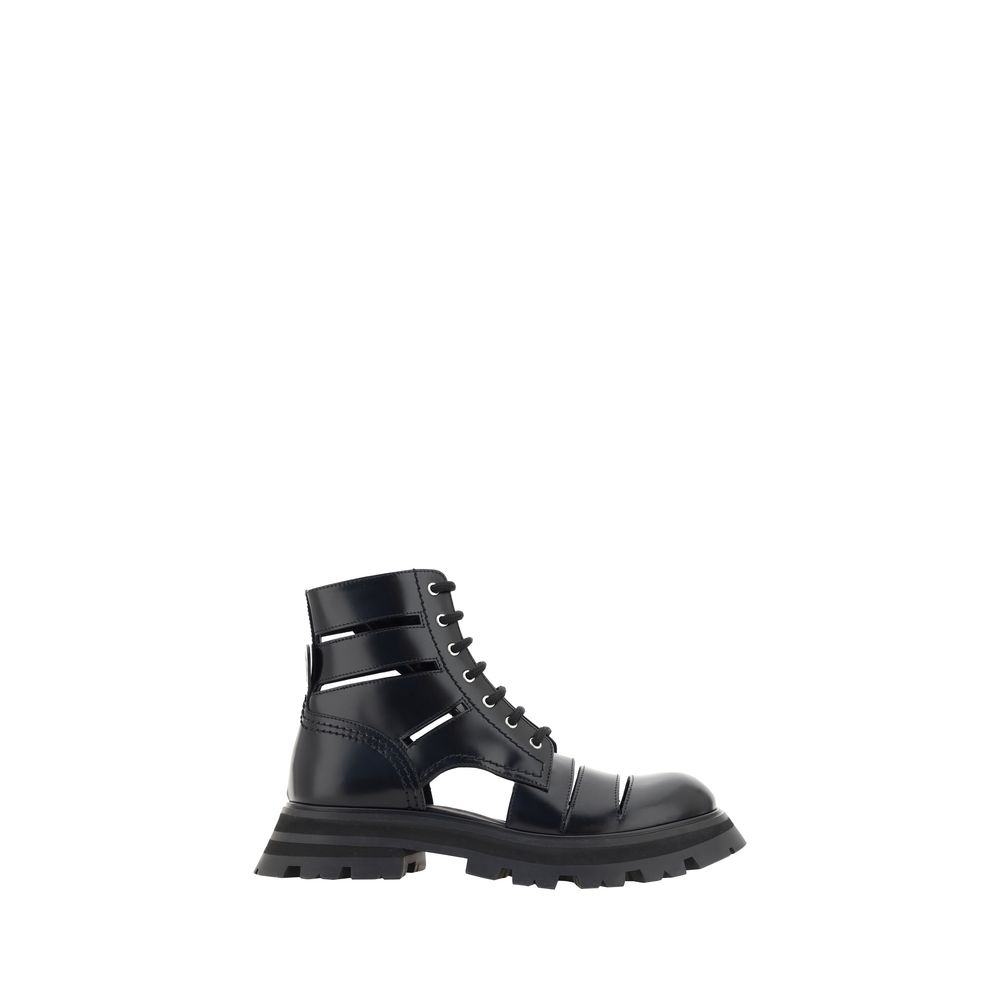Black Rubber Lace-Up Boots