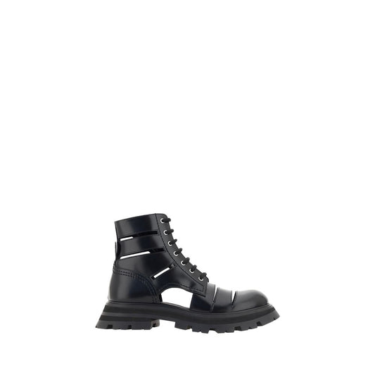 Black Rubber Lace-Up Boots