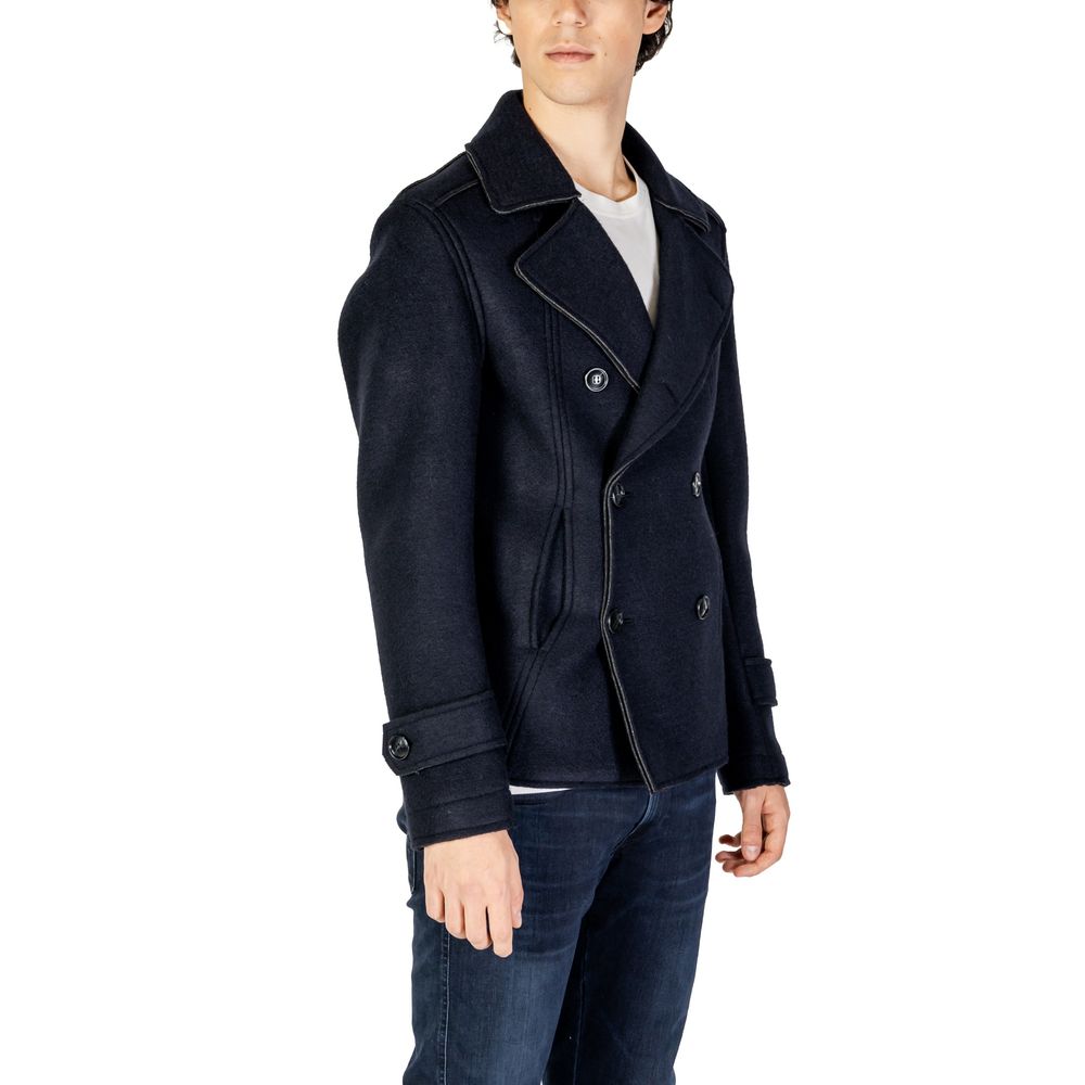 Blue Viscose Jackets & Coat