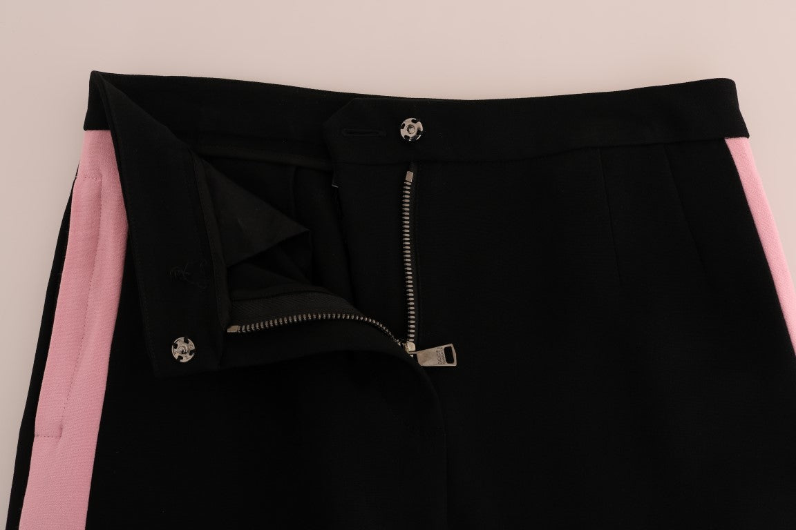 Black Stretch Pink Stripes Capri Pants