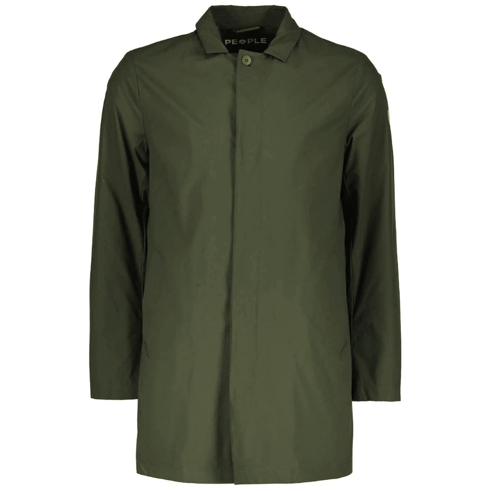 Green Recycled Polyester Men Trench Coat