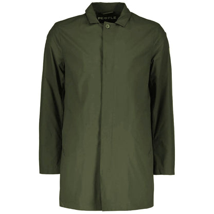 Green Recycled Polyester Men Trench Coat
