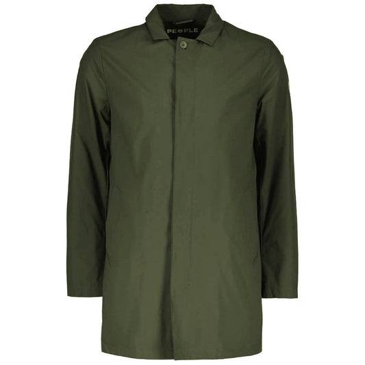 Green Recycled Polyester Men Trench Coat