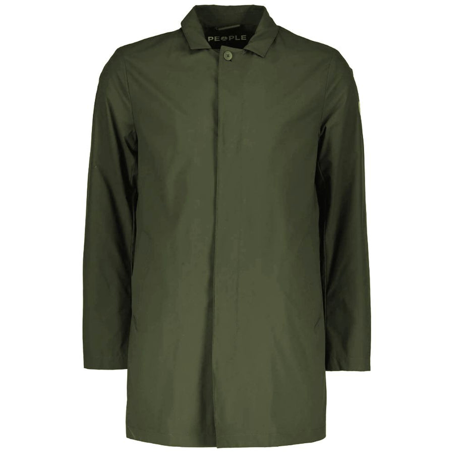 Green Recycled Polyester Men Trench Coat