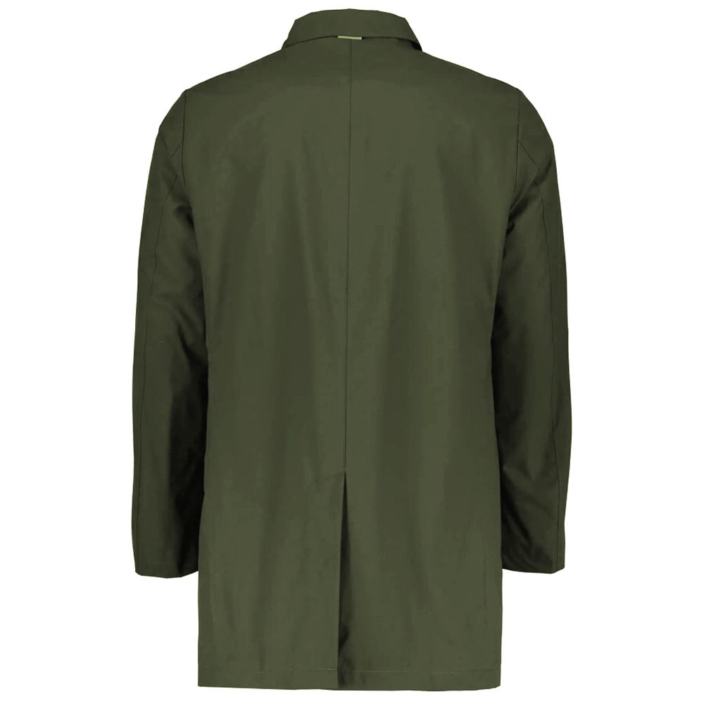 Green Recycled Polyester Men Trench Coat