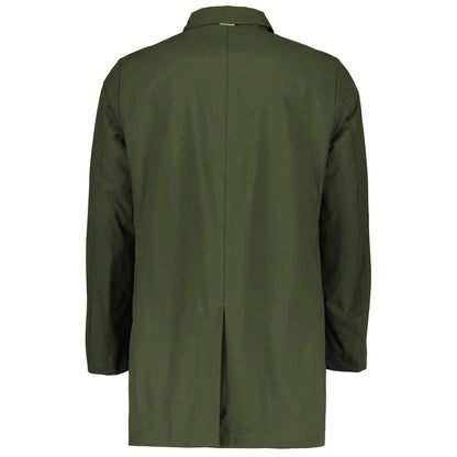Green Recycled Polyester Men Trench Coat