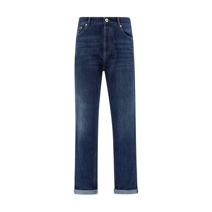 Blue Cotton Straight-Leg Jeans