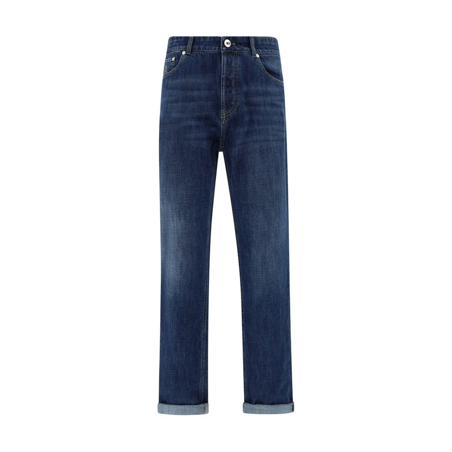 Blue Cotton Straight-Leg Jeans