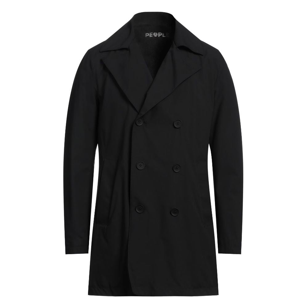 Black Recycled Polyester Men Trench Coat