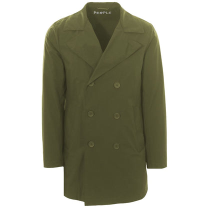 Green Recycled Polyester Men Trench Coat