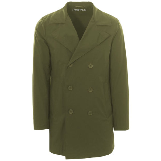 Green Recycled Polyester Men Trench Coat