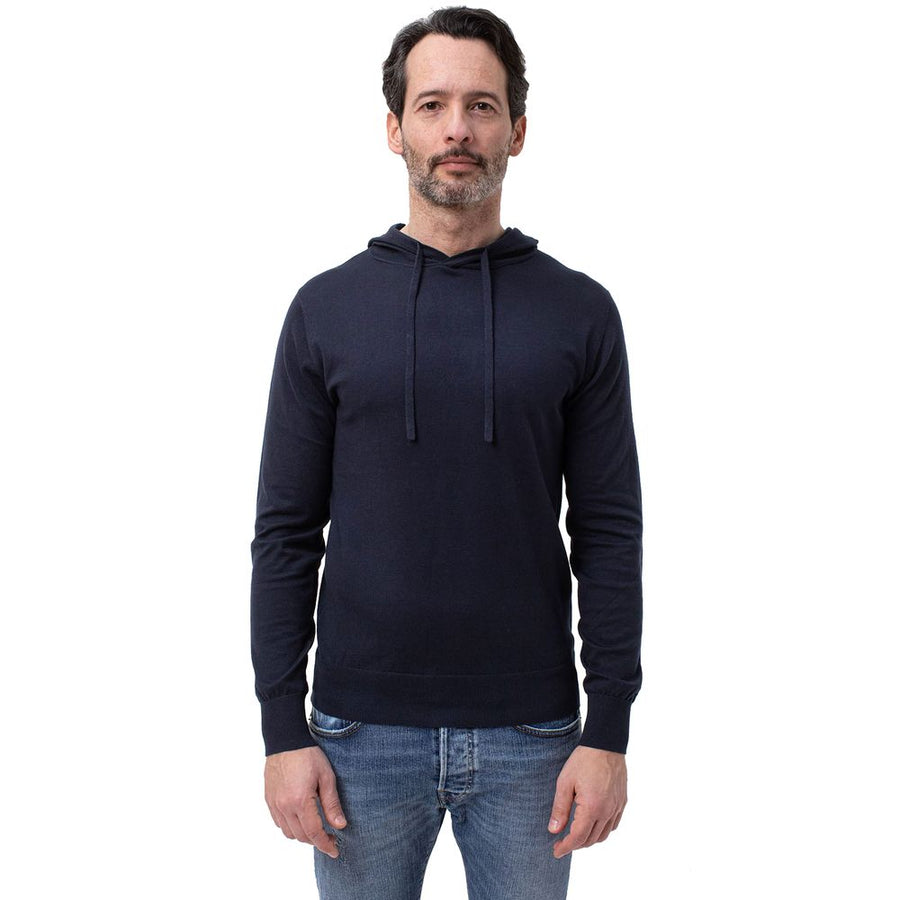 Blue Cotton Men Hoodie