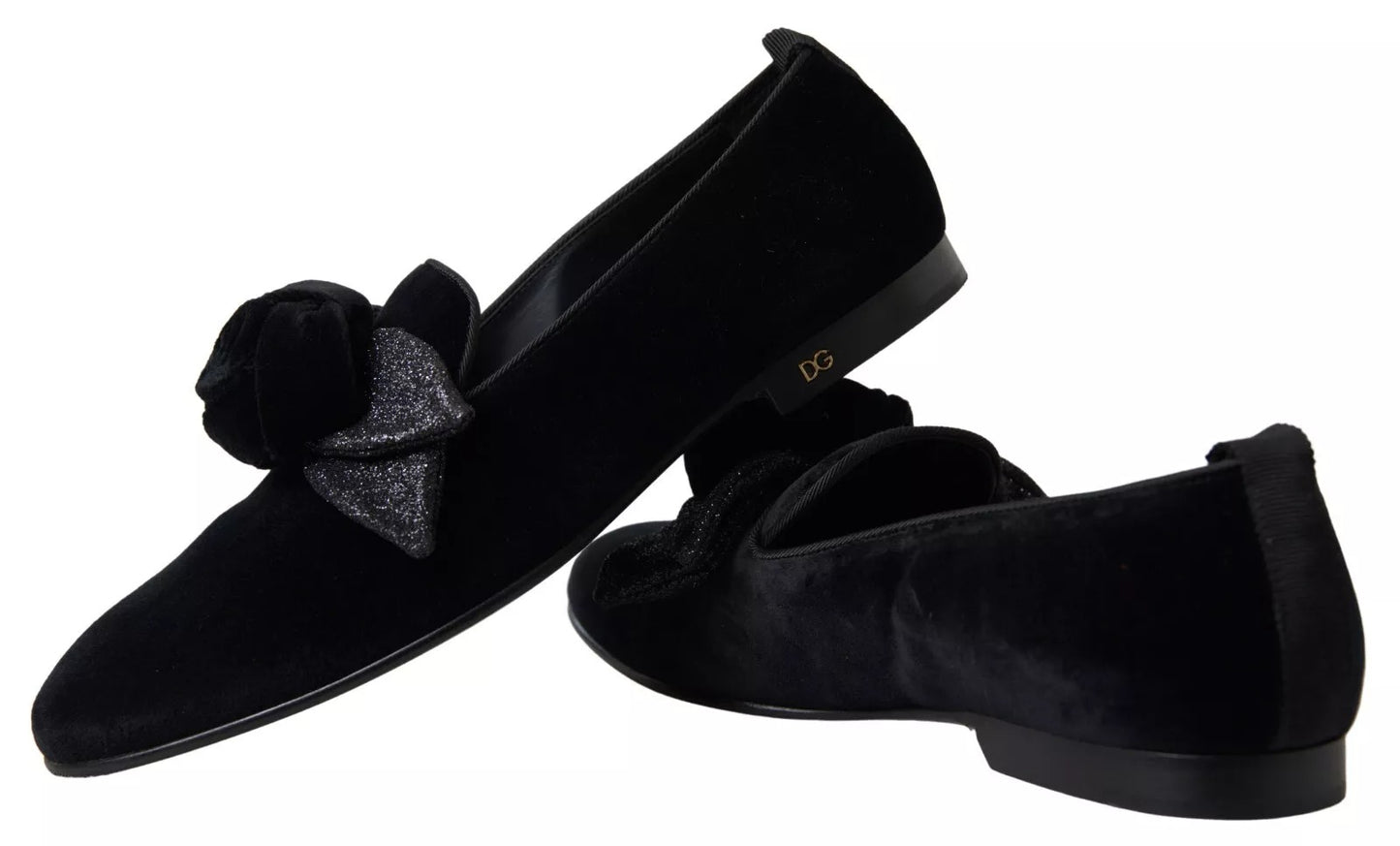 Black Velvet Flats Bow Young Queen Shoes