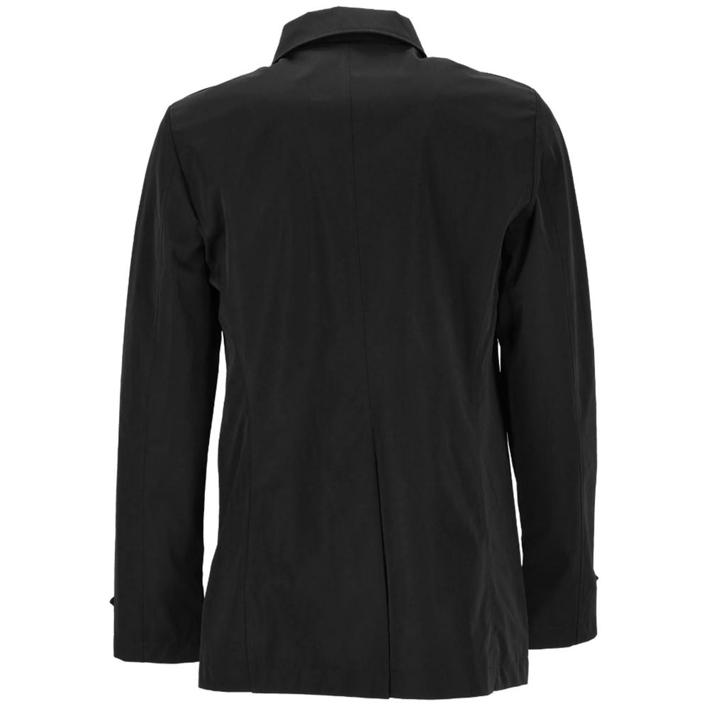 Black Polyester Men's Trench Jacket