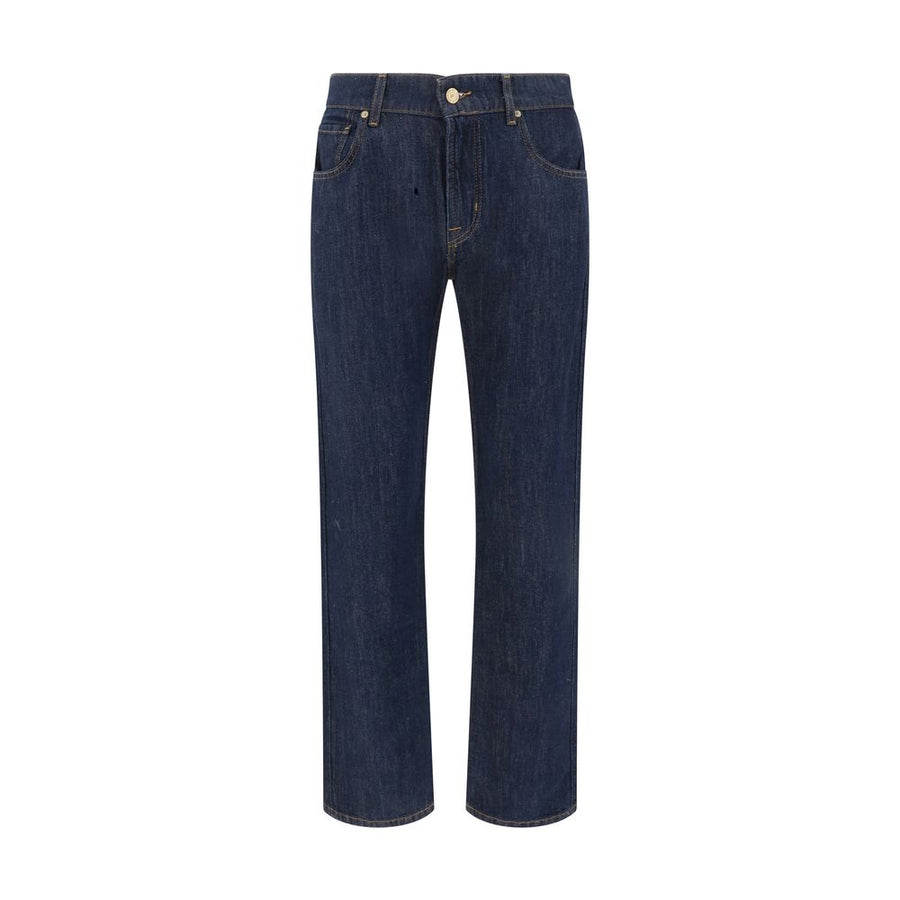 Blue Cotton Straight-Leg Jeans