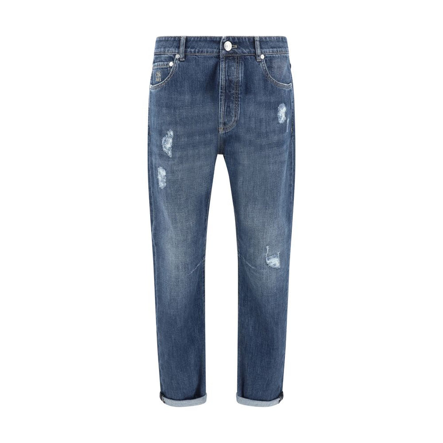 Blue Cotton Straight-Leg Jeans