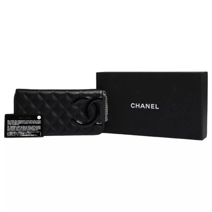 Black Quilted Leather Logo CC Continental Zip Wallet