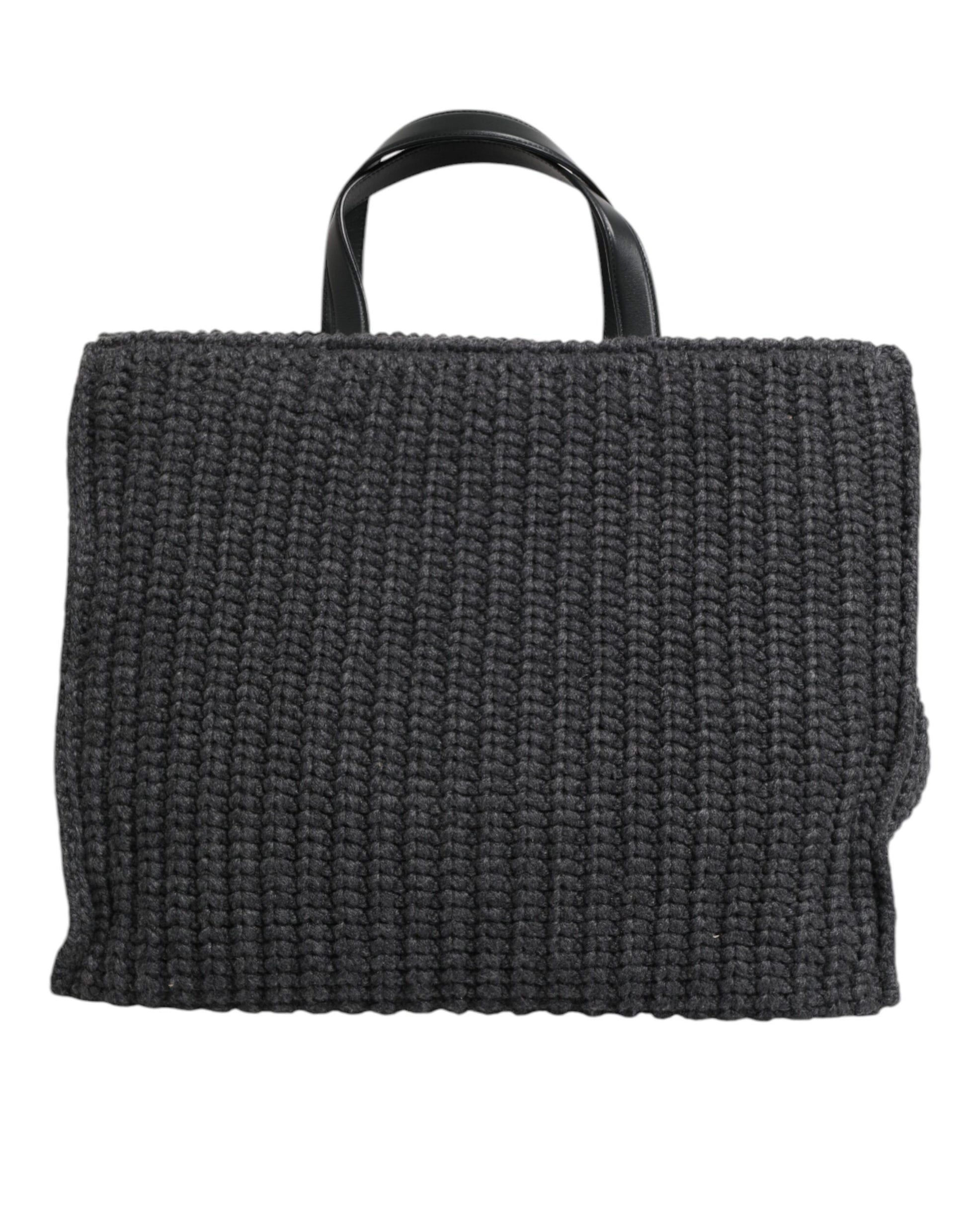 Black Large Knitted Crochet Shoulder Shopper DG Logo Bag