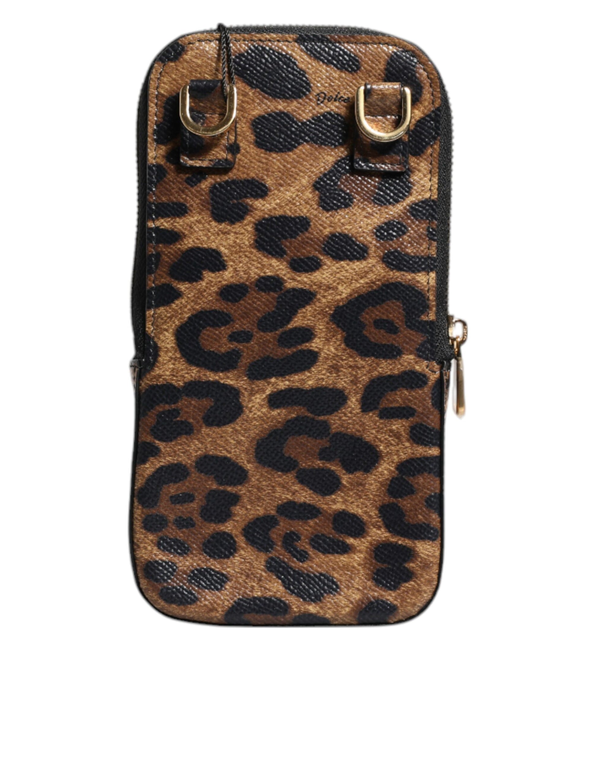 Brown Leopard Print Dauphine Leather Zip Around Wallet