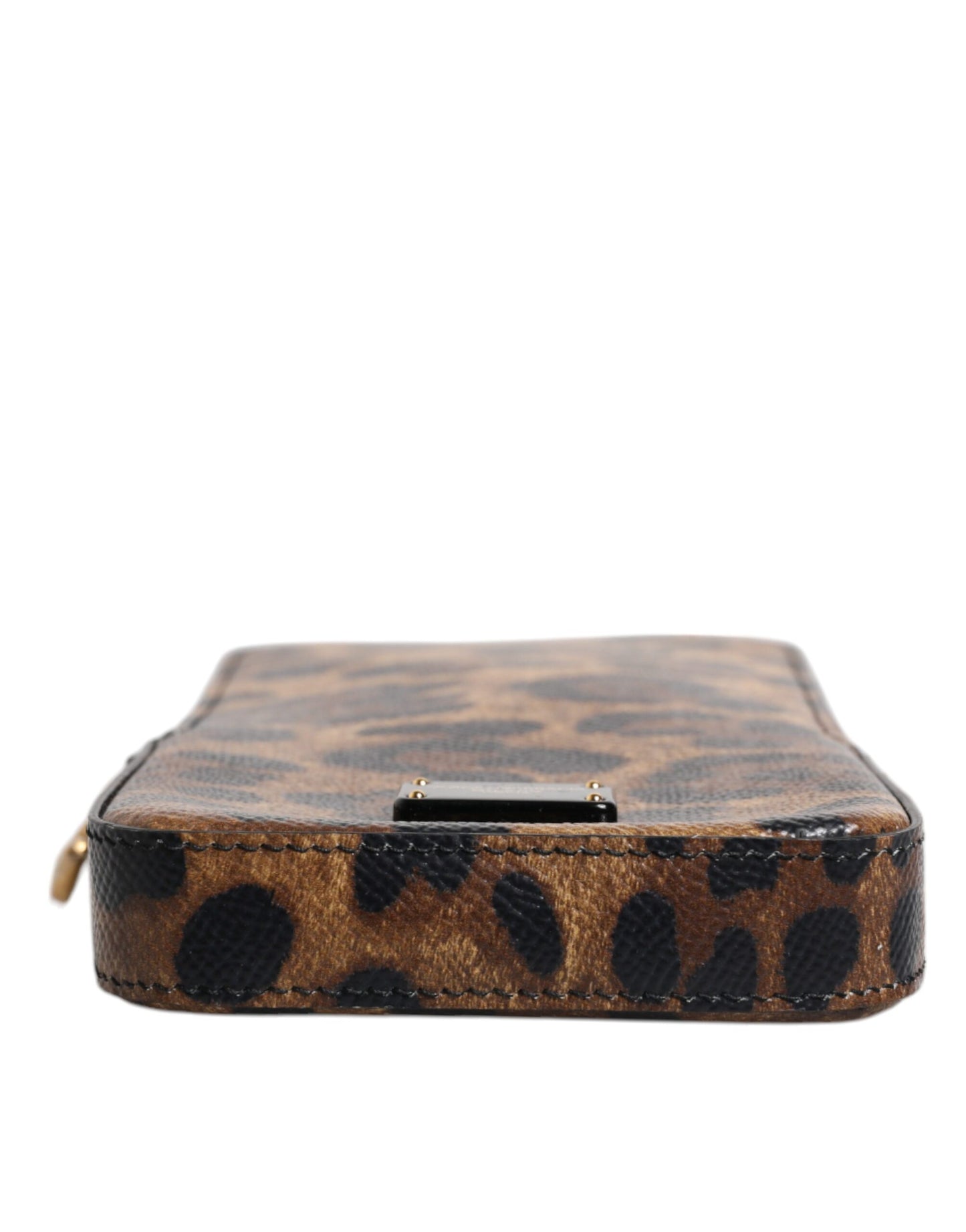 Brown Leopard Print Dauphine Leather Zip Around Wallet