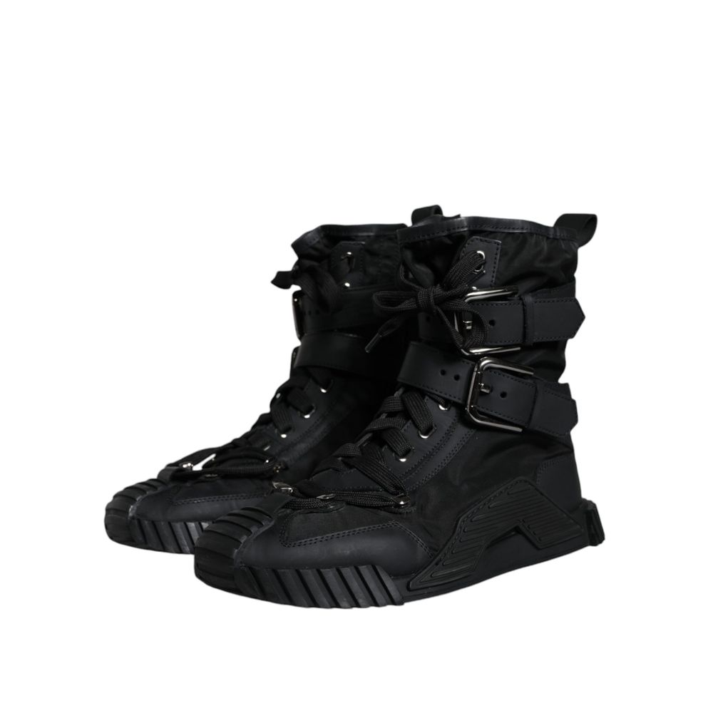 Black Nylon Lace-Up Boots