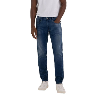 Blue Cotton Straight-Leg Jeans
