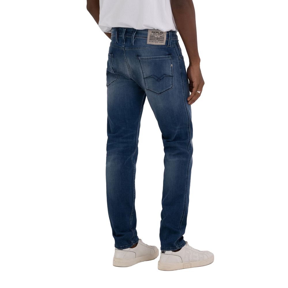 Blue Cotton Straight-Leg Jeans